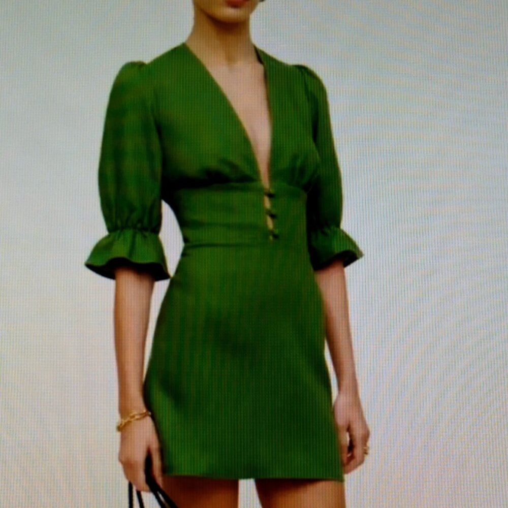 Reformation Green Linen Dress